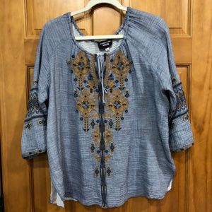 Johnny Was blue peasant blouse